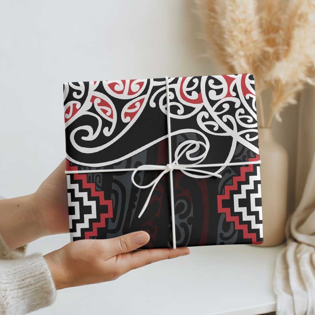 Red Aotearoa Tukutuku Manawa Tapu Wrapping Paper Ta Moko Toi Maori - Polynesian Pride