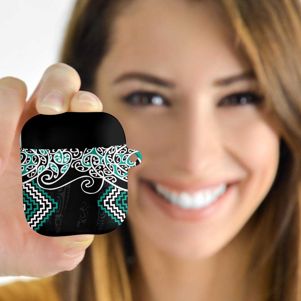 Turquoise Aotearoa Tukutuku Manawa Tapu AirPods Case Ta Moko Toi Maori - Polynesian Pride
