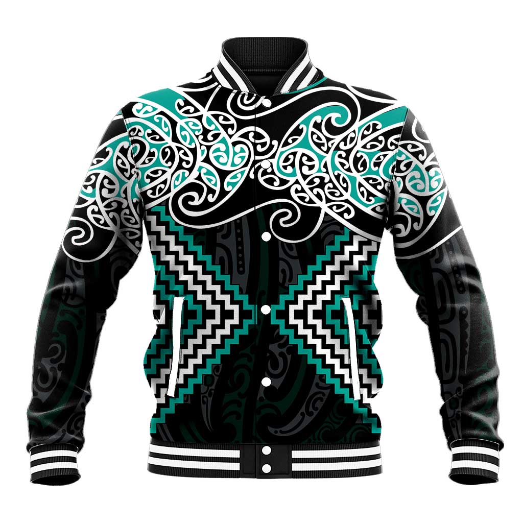 Turquoise Aotearoa Tukutuku Manawa Tapu Baseball Jacket Ta Moko Toi Maori LT9 Unisex Turquoise - Polynesian Pride