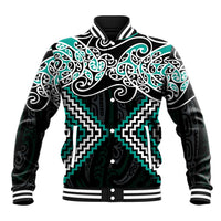Turquoise Aotearoa Tukutuku Manawa Tapu Baseball Jacket Ta Moko Toi Maori LT9 Unisex Turquoise - Polynesian Pride