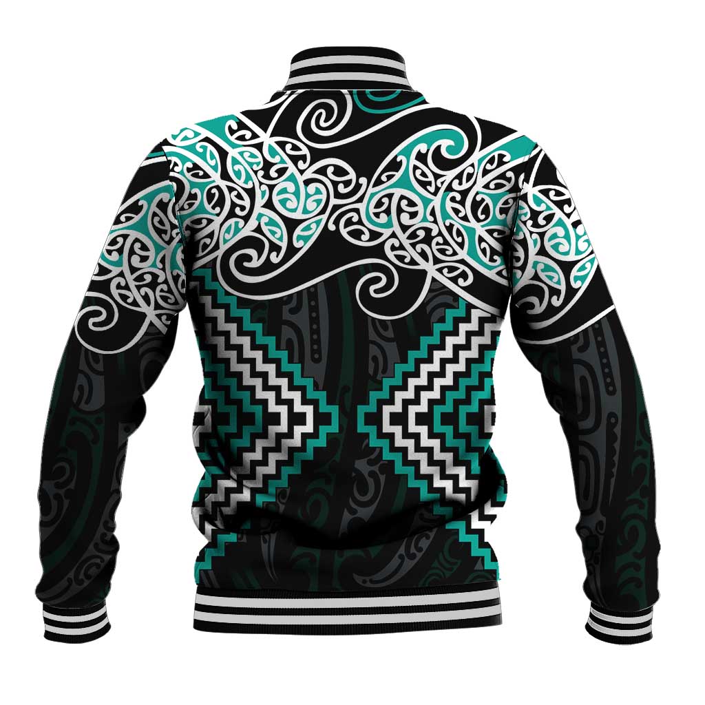 Turquoise Aotearoa Tukutuku Manawa Tapu Baseball Jacket Ta Moko Toi Maori LT9 - Polynesian Pride