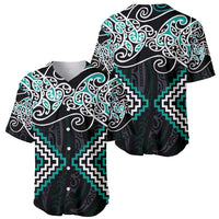 Turquoise Aotearoa Tukutuku Manawa Tapu Baseball Jersey Ta Moko Toi Maori