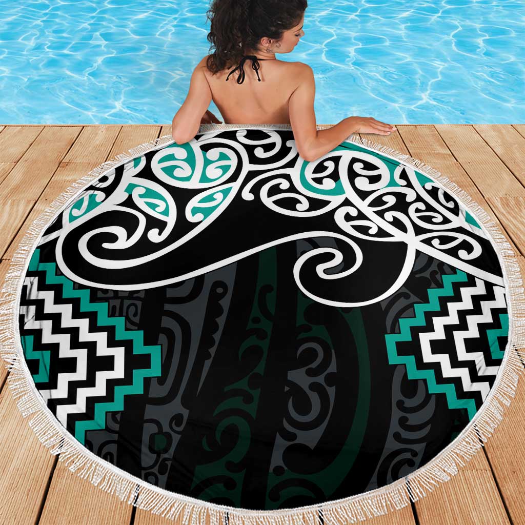 Turquoise Aotearoa Tukutuku Manawa Tapu Beach Blanket Ta Moko Toi Maori LT9 - Polynesian Pride