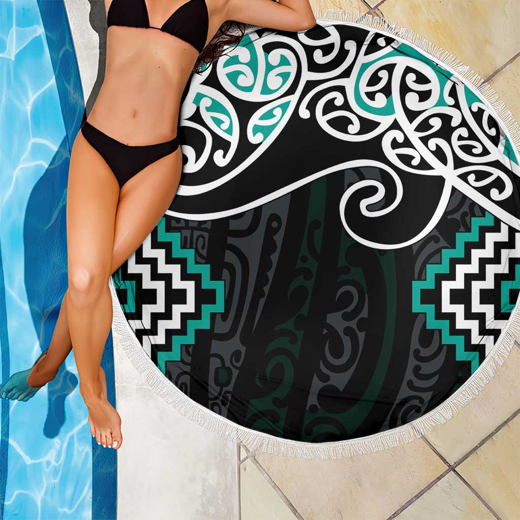 Turquoise Aotearoa Tukutuku Manawa Tapu Beach Blanket Ta Moko Toi Maori LT9 - Polynesian Pride