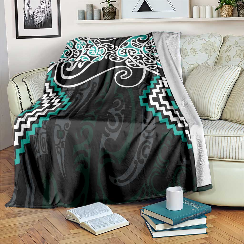 Turquoise Aotearoa Tukutuku Manawa Tapu Blanket Ta Moko Toi Maori LT9 Turquoise - Polynesian Pride