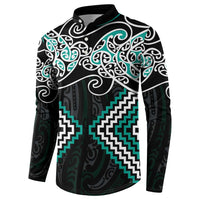Turquoise Aotearoa Tukutuku Manawa Tapu Button Sweatshirt Ta Moko Toi Maori LT9 - Polynesian Pride