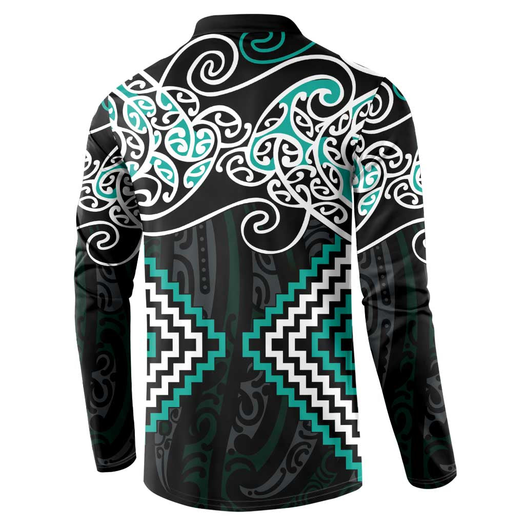 Turquoise Aotearoa Tukutuku Manawa Tapu Button Sweatshirt Ta Moko Toi Maori LT9 - Polynesian Pride