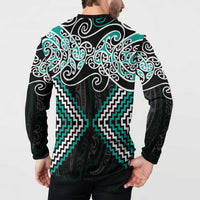 Turquoise Aotearoa Tukutuku Manawa Tapu Button Sweatshirt Ta Moko Toi Maori LT9 - Polynesian Pride