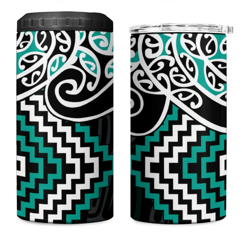 Turquoise Aotearoa Tukutuku Manawa Tapu 4 in 1 Can Cooler Tumbler Ta Moko Toi Maori LT9 One Size: 16 oz Turquoise - Polynesian Pride