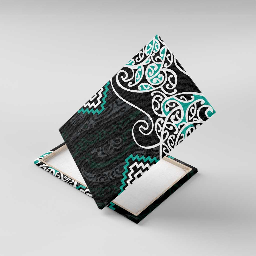 Turquoise Aotearoa Tukutuku Manawa Tapu Canvas Wall Art Ta Moko Toi Maori LT9 With Frame Turquoise - Polynesian Pride
