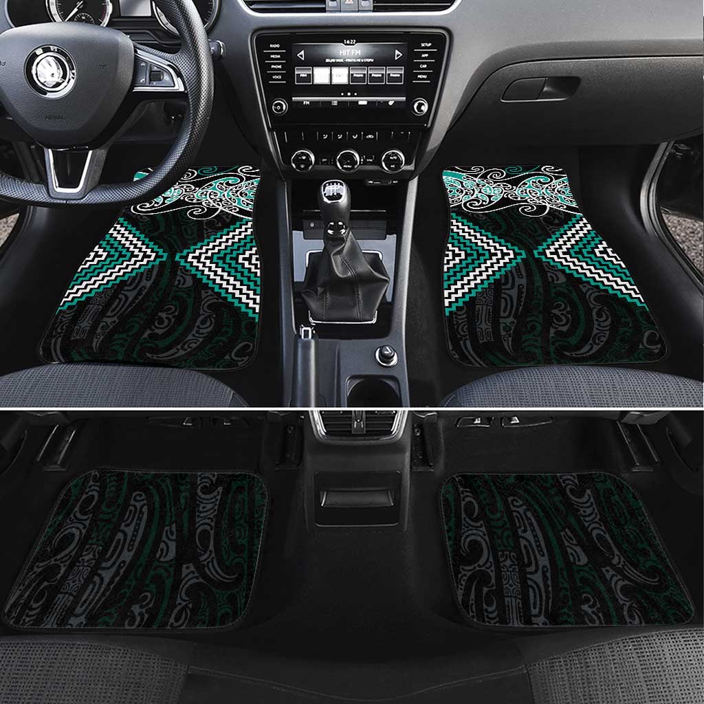 Turquoise Aotearoa Tukutuku Manawa Tapu Car Mats Ta Moko Toi Maori LT9 Set 4pcs Turquoise - Polynesian Pride