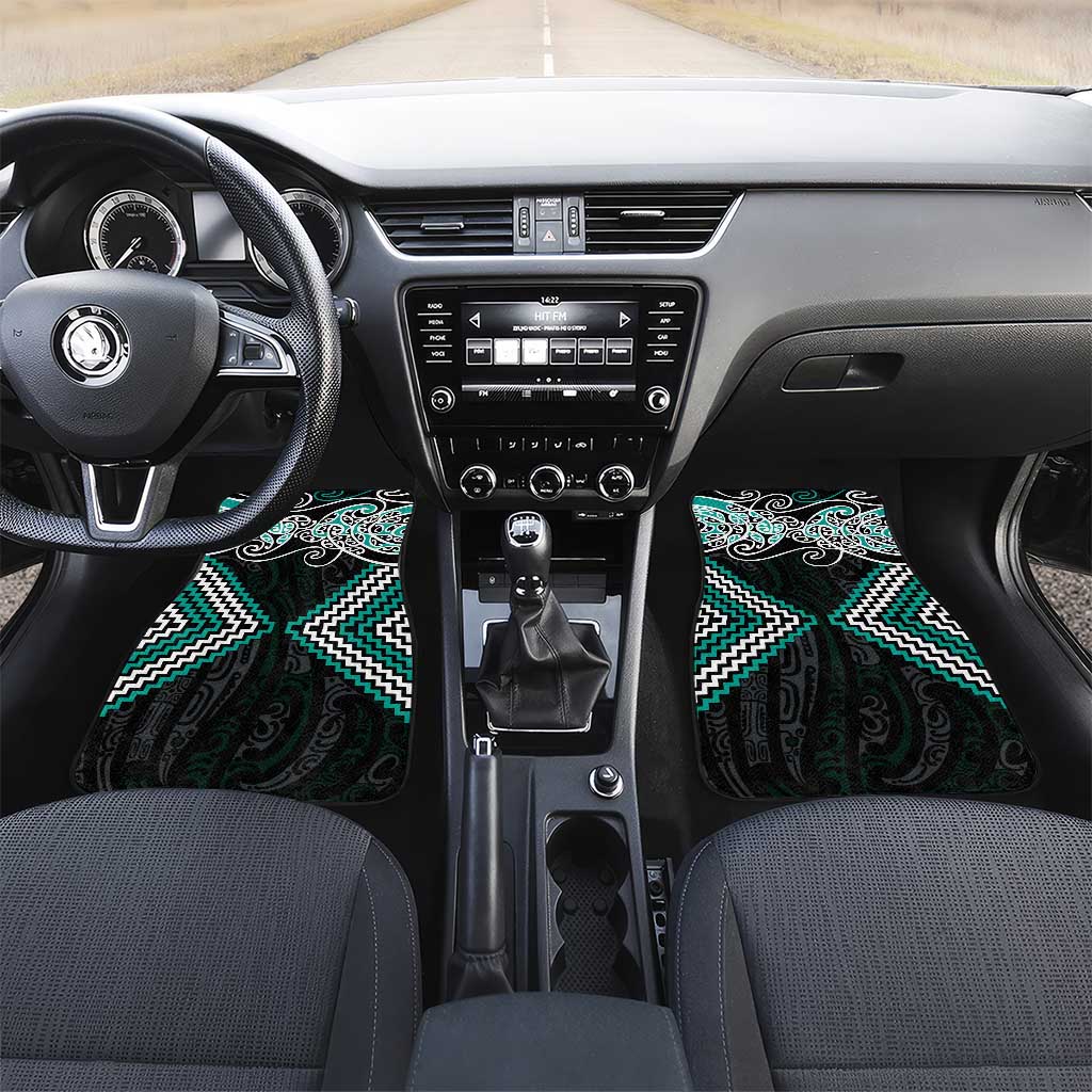 Turquoise Aotearoa Tukutuku Manawa Tapu Car Mats Ta Moko Toi Maori LT9 Set 2pcs - Front Turquoise - Polynesian Pride