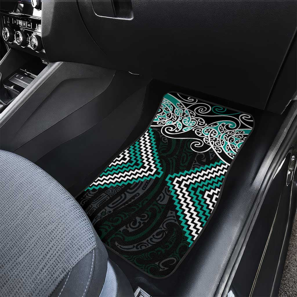 Turquoise Aotearoa Tukutuku Manawa Tapu Car Mats Ta Moko Toi Maori LT9 - Polynesian Pride