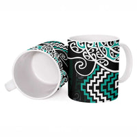 Turquoise Aotearoa Tukutuku Manawa Tapu Ceramic Mug Ta Moko Toi Maori - Polynesian Pride