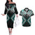 Turquoise Aotearoa Tukutuku Manawa Tapu Couples Matching Off The Shoulder Long Sleeve Dress and Hawaiian Shirt Ta Moko Toi Maori