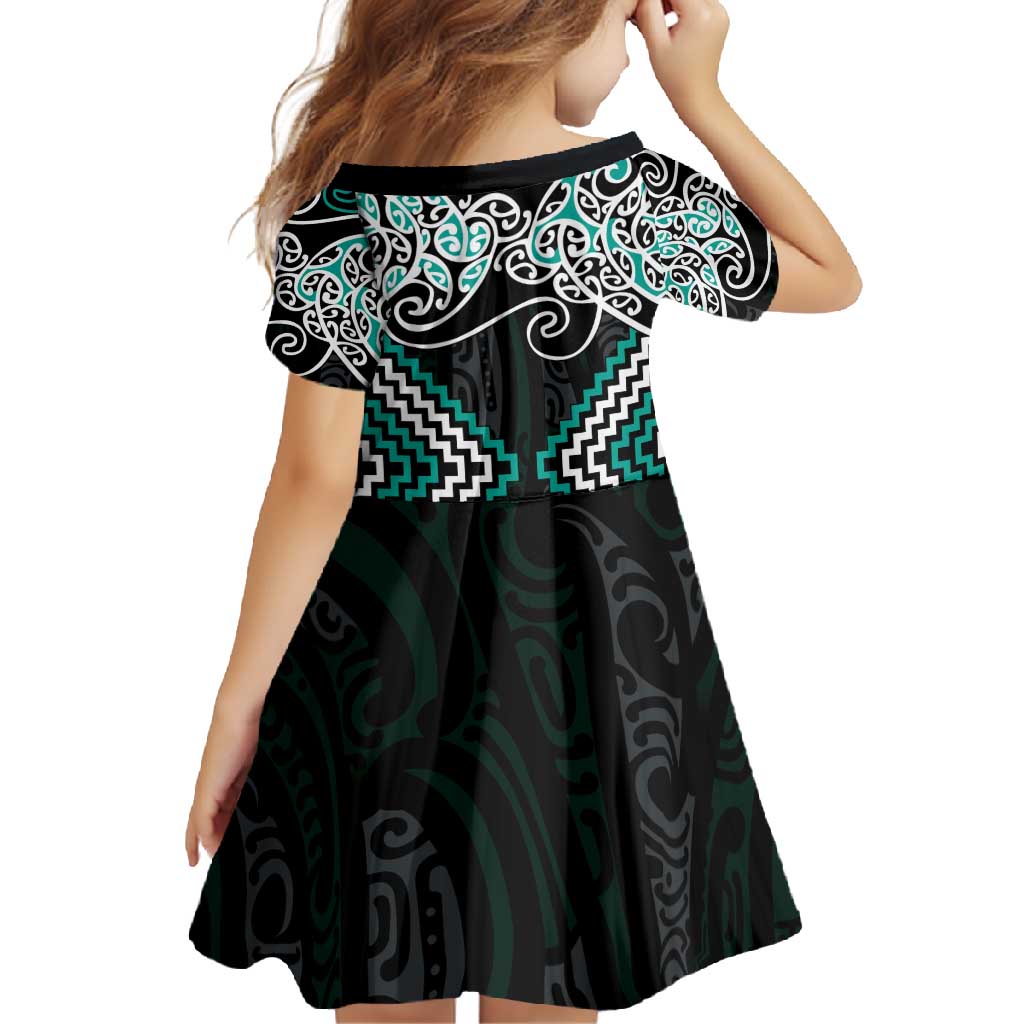 Turquoise Aotearoa Tukutuku Manawa Tapu Family Matching Short Sleeve Bodycon Dress and Hawaiian Shirt Ta Moko Toi Maori