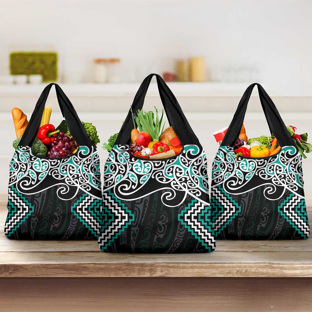 Turquoise Aotearoa Tukutuku Manawa Tapu Grocery Bag Ta Moko Toi Maori LT9 3-pack One Size Turquoise - Polynesian Pride