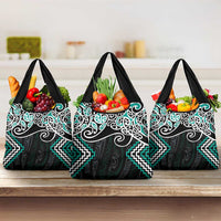 Turquoise Aotearoa Tukutuku Manawa Tapu Grocery Bag Ta Moko Toi Maori LT9 3-pack One Size Turquoise - Polynesian Pride