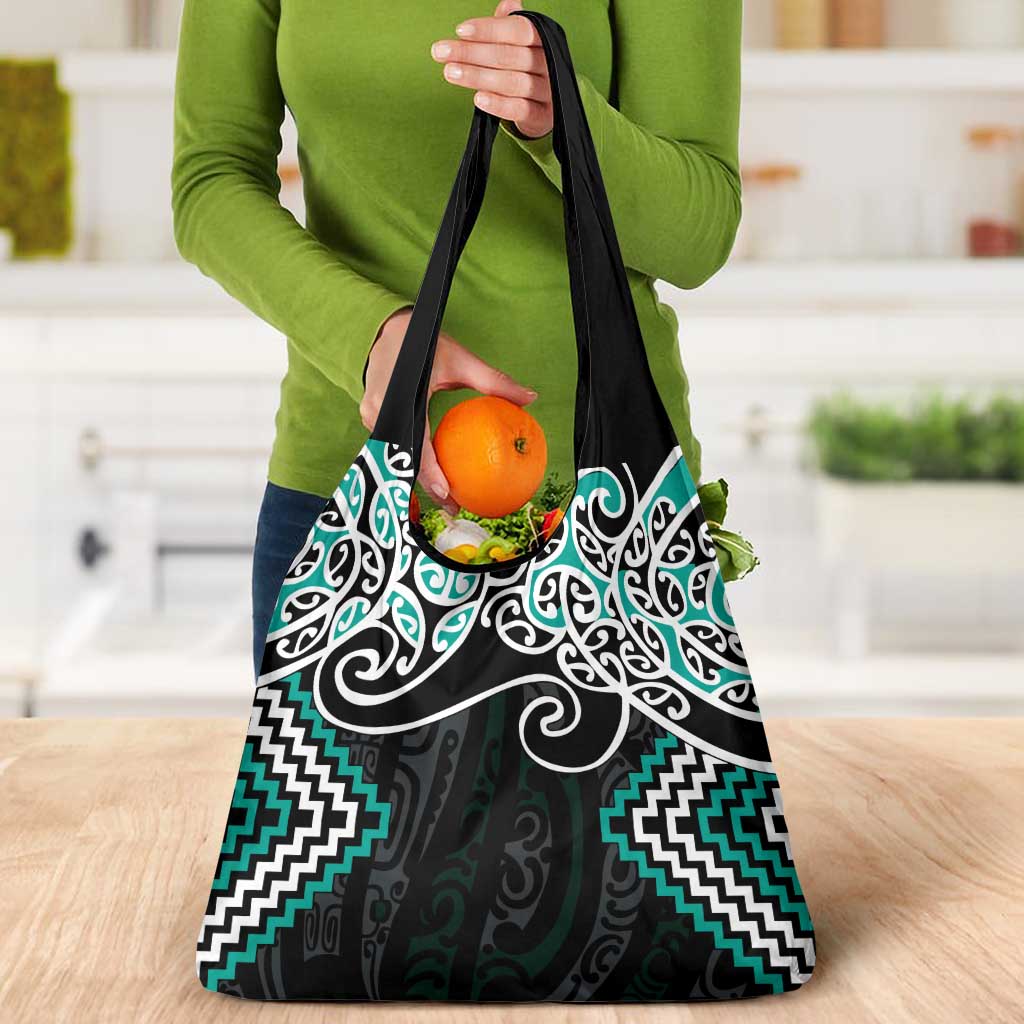 Turquoise Aotearoa Tukutuku Manawa Tapu Grocery Bag Ta Moko Toi Maori LT9 - Polynesian Pride
