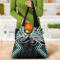 Turquoise Aotearoa Tukutuku Manawa Tapu Grocery Bag Ta Moko Toi Maori LT9 - Polynesian Pride