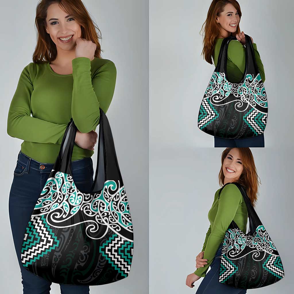 Turquoise Aotearoa Tukutuku Manawa Tapu Grocery Bag Ta Moko Toi Maori LT9 - Polynesian Pride