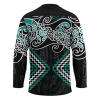 Turquoise Aotearoa Tukutuku Manawa Tapu Hockey Jersey Ta Moko Toi Maori - Polynesian Pride