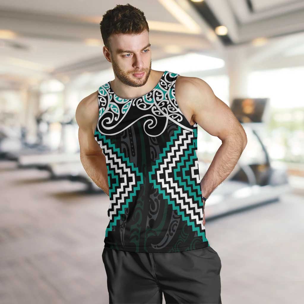 Turquoise Aotearoa Tukutuku Manawa Tapu Men Tank Top Ta Moko Toi Maori LT9 Turquoise - Polynesian Pride