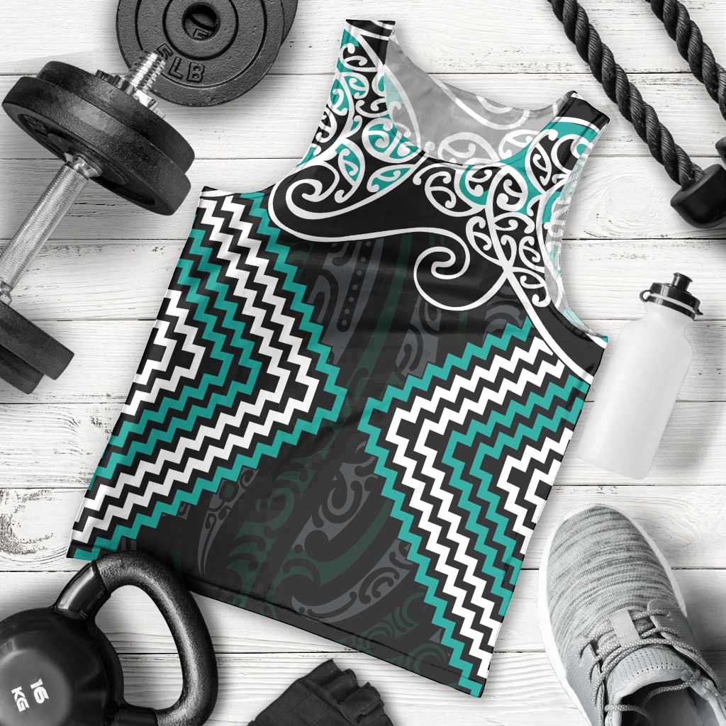 Turquoise Aotearoa Tukutuku Manawa Tapu Men Tank Top Ta Moko Toi Maori LT9 - Polynesian Pride