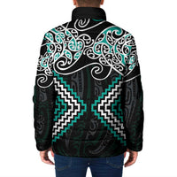 Turquoise Aotearoa Tukutuku Manawa Tapu Padded Jacket Ta Moko Toi Maori - Polynesian Pride