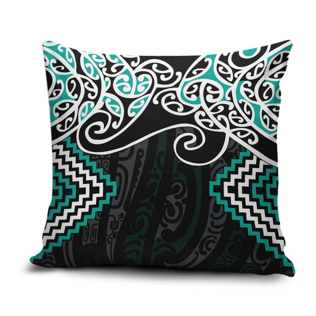 Turquoise Aotearoa Tukutuku Manawa Tapu Pillow Cover Ta Moko Toi Maori - Polynesian Pride