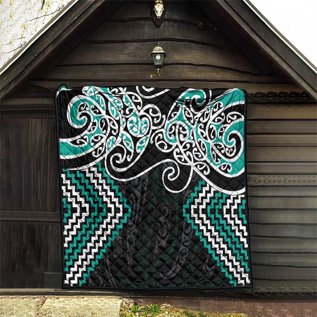Turquoise Aotearoa Tukutuku Manawa Tapu Quilt Ta Moko Toi Maori