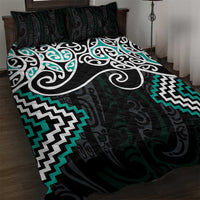 Turquoise Aotearoa Tukutuku Manawa Tapu Quilt Bed Set Ta Moko Toi Maori LT9 Turquoise - Polynesian Pride
