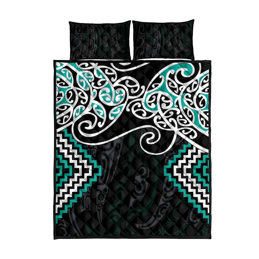 Turquoise Aotearoa Tukutuku Manawa Tapu Quilt Bed Set Ta Moko Toi Maori LT9 - Polynesian Pride