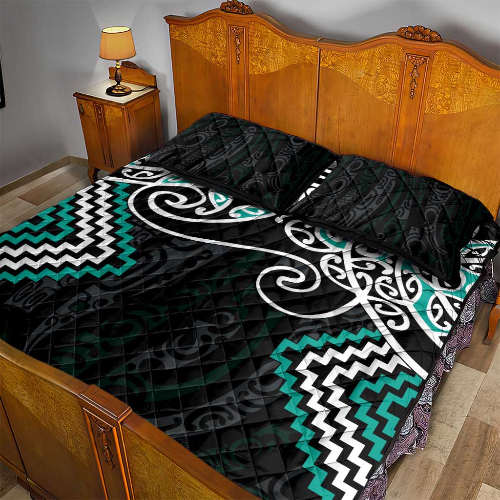 Turquoise Aotearoa Tukutuku Manawa Tapu Quilt Bed Set Ta Moko Toi Maori LT9 - Polynesian Pride