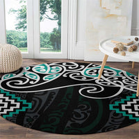 Turquoise Aotearoa Tukutuku Manawa Tapu Round Carpet Ta Moko Toi Maori