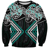 Turquoise Aotearoa Tukutuku Manawa Tapu Sweatshirt Ta Moko Toi Maori LT9 Unisex Turquoise - Polynesian Pride