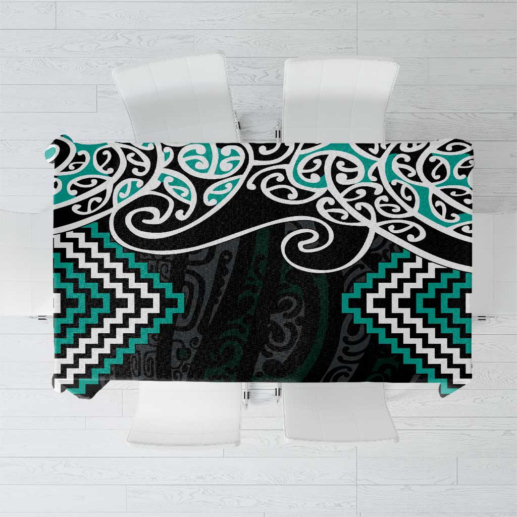 Turquoise Aotearoa Tukutuku Manawa Tapu Tablecloth Ta Moko Toi Maori LT9 Turquoise - Polynesian Pride