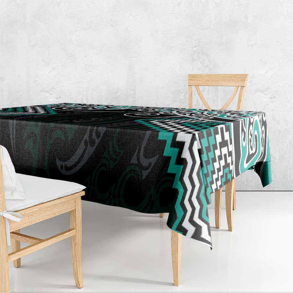 Turquoise Aotearoa Tukutuku Manawa Tapu Tablecloth Ta Moko Toi Maori LT9 - Polynesian Pride