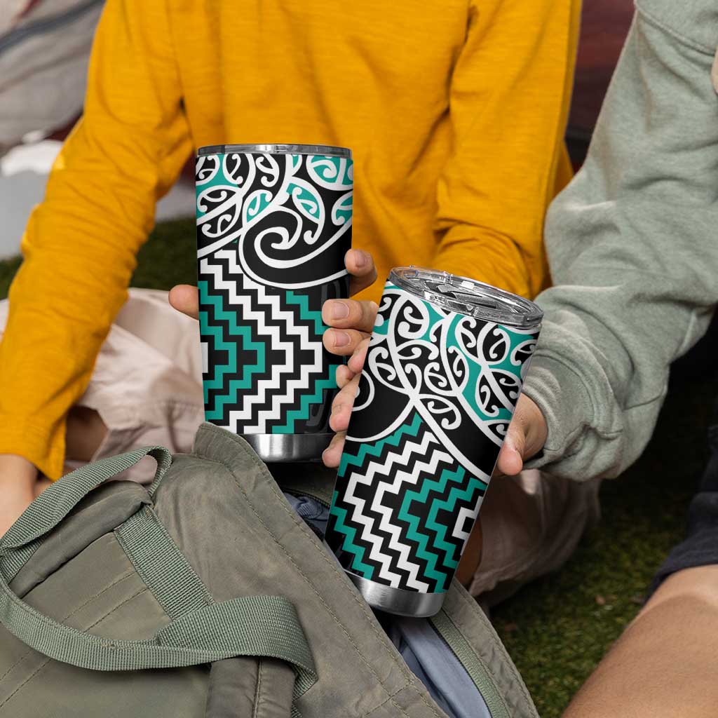 Turquoise Aotearoa Tukutuku Manawa Tapu Tumbler Cup Ta Moko Toi Maori LT9 - Polynesian Pride