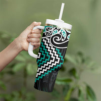 Turquoise Aotearoa Tukutuku Manawa Tapu Tumbler With Handle Ta Moko Toi Maori LT9 - Polynesian Pride