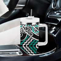 Turquoise Aotearoa Tukutuku Manawa Tapu Tumbler With Handle Ta Moko Toi Maori LT9 - Polynesian Pride