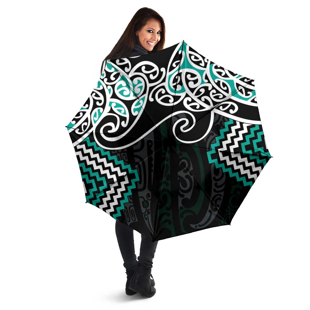 Turquoise Aotearoa Tukutuku Manawa Tapu Umbrella Ta Moko Toi Maori - Polynesian Pride