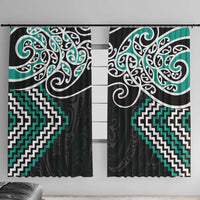 Turquoise Aotearoa Tukutuku Manawa Tapu Window Curtain Ta Moko Toi Maori LT9 With Hooks Turquoise - Polynesian Pride