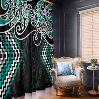 Turquoise Aotearoa Tukutuku Manawa Tapu Window Curtain Ta Moko Toi Maori LT9 - Polynesian Pride