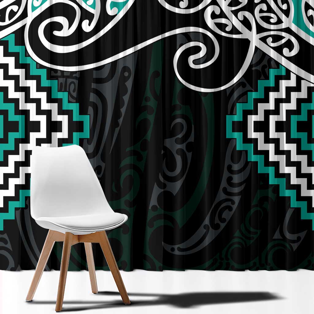Turquoise Aotearoa Tukutuku Manawa Tapu Window Curtain Ta Moko Toi Maori LT9 - Polynesian Pride