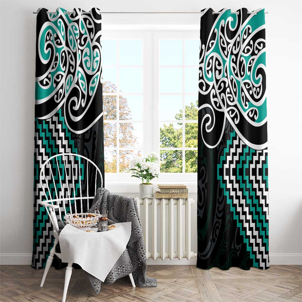 Turquoise Aotearoa Tukutuku Manawa Tapu Window Curtain Ta Moko Toi Maori LT9 - Polynesian Pride