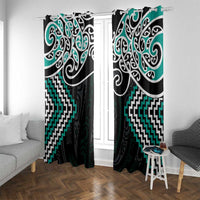 Turquoise Aotearoa Tukutuku Manawa Tapu Window Curtain Ta Moko Toi Maori LT9 With Grommets Turquoise - Polynesian Pride