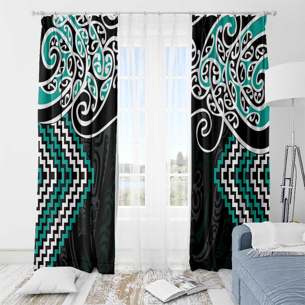 Turquoise Aotearoa Tukutuku Manawa Tapu Window Curtain Ta Moko Toi Maori LT9 - Polynesian Pride