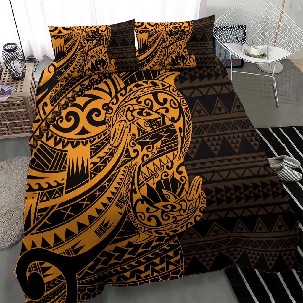 Gold Couple Dolphins Maori Polynesian Style Bedding Set