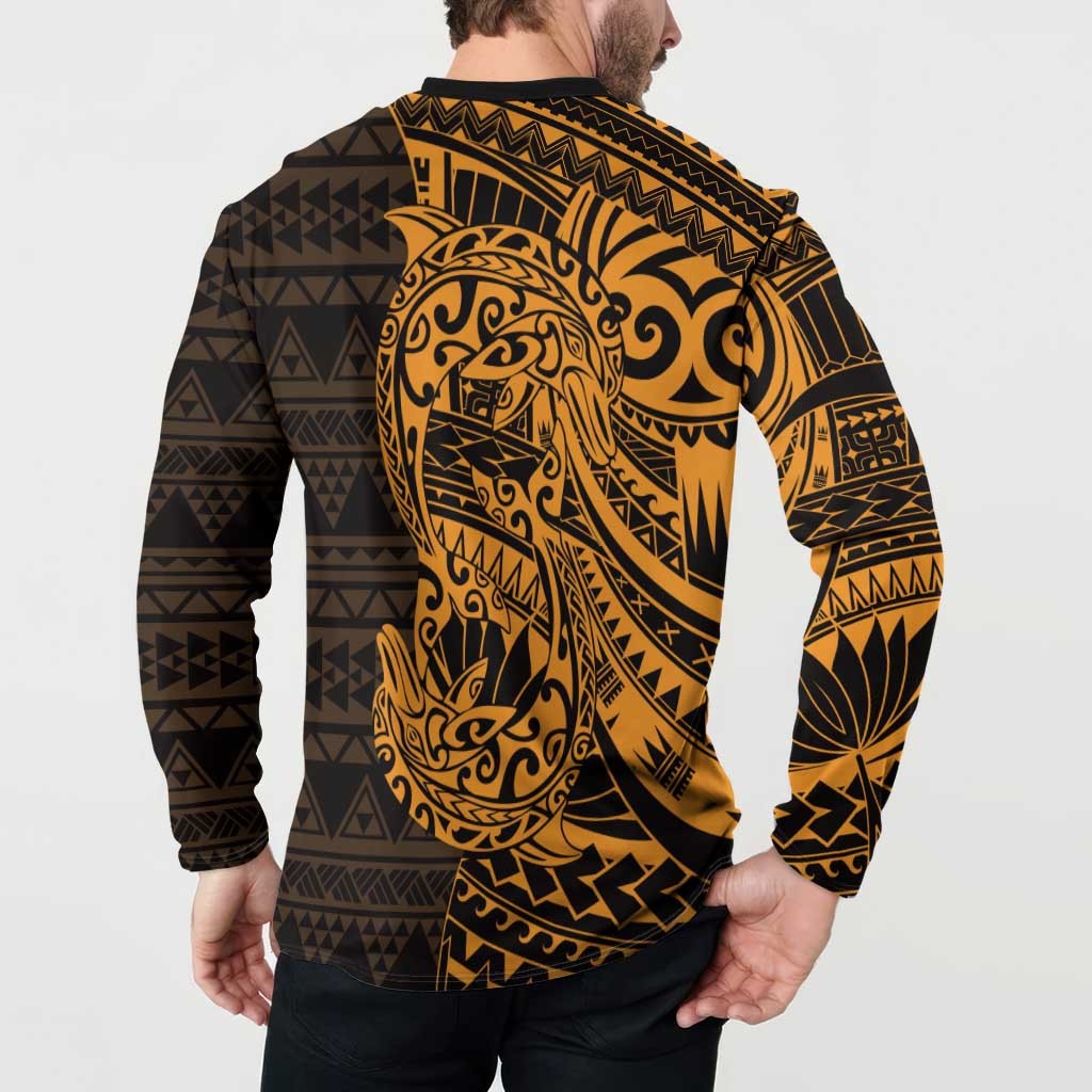 Gold Couple Dolphins Maori Polynesian Style Button Sweatshirt LT9 - Polynesian Pride